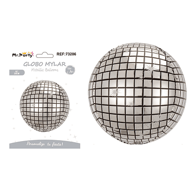 Globo metálico bola disco 4D plateado 26cm