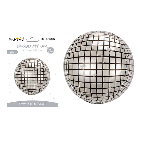 Globo metálico bola disco 4D plateado 26cm