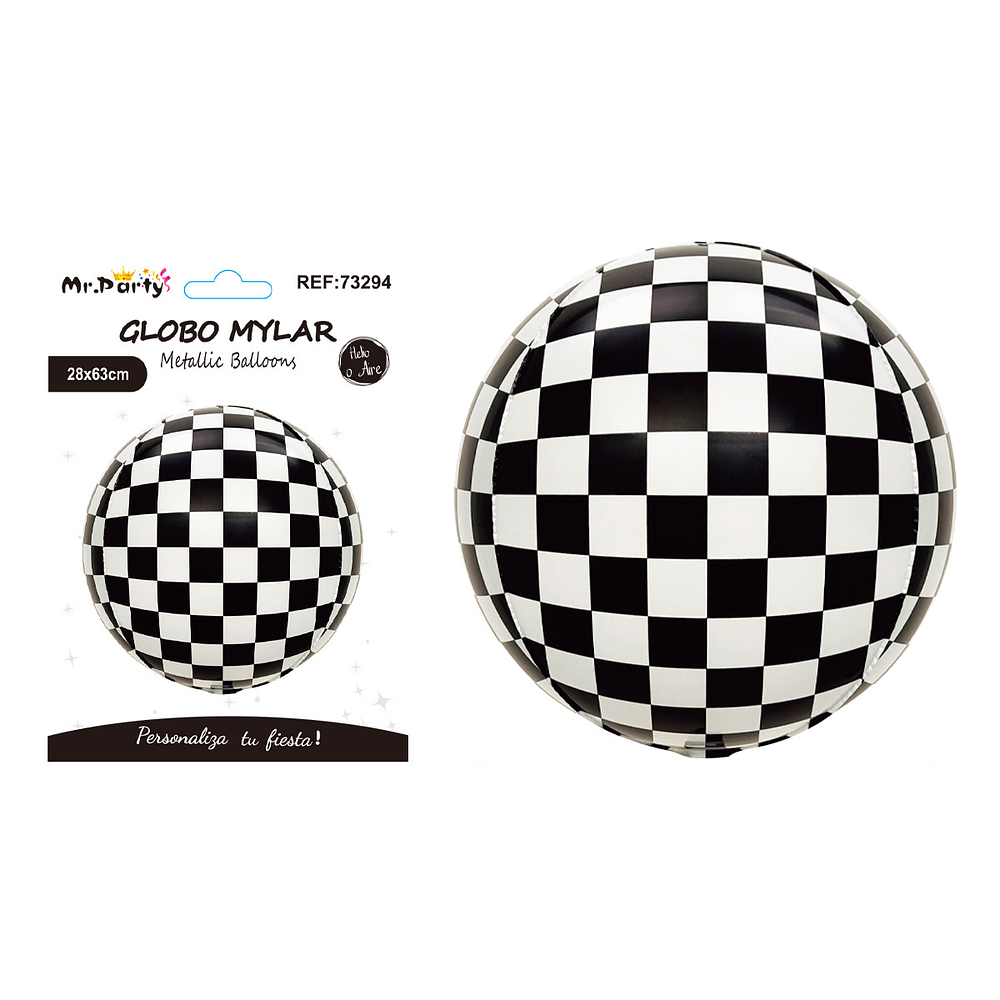 Globo metálico bola disco 4D negro y blanco 56cm