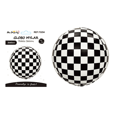 Globo metálico bola disco 4D negro y blanco 56cm