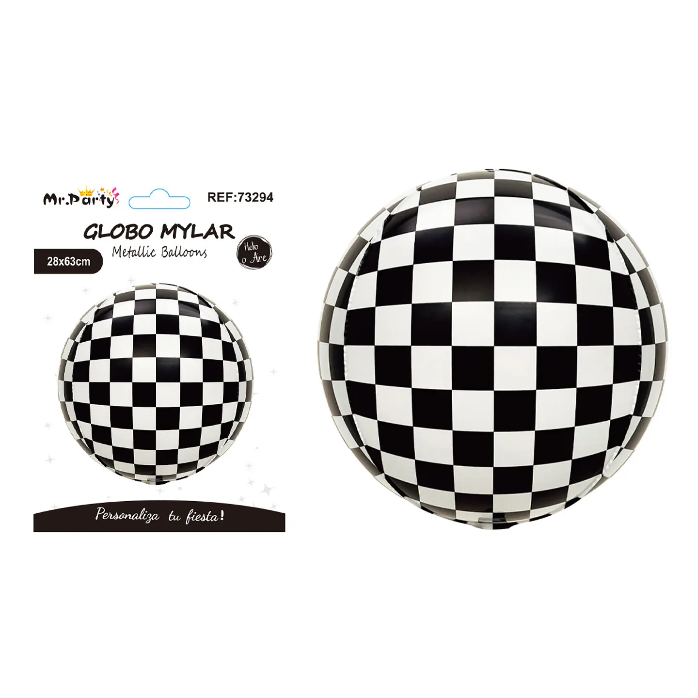Globo metálico bola disco 4D negro y blanco 56cm 1