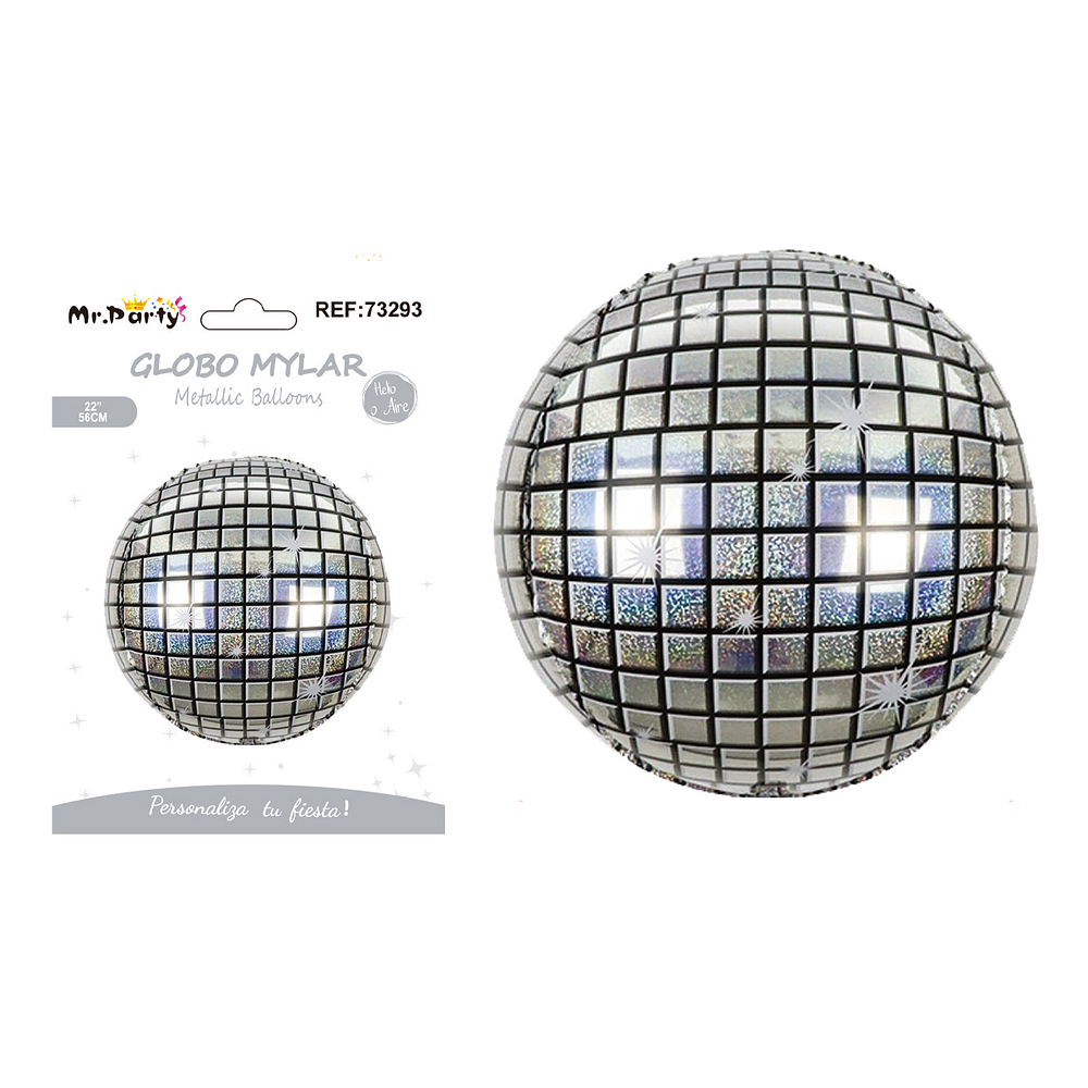 Globo metálico bola disco 4D plateado 56cm