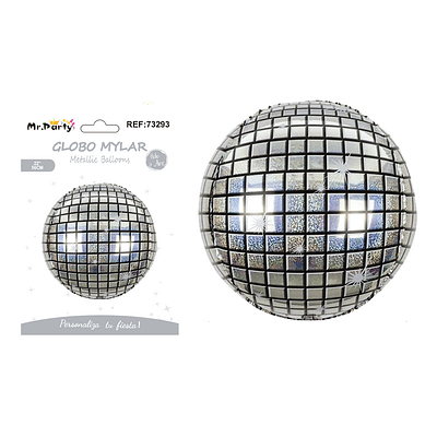 Globo metálico bola disco 4D plateado 56cm