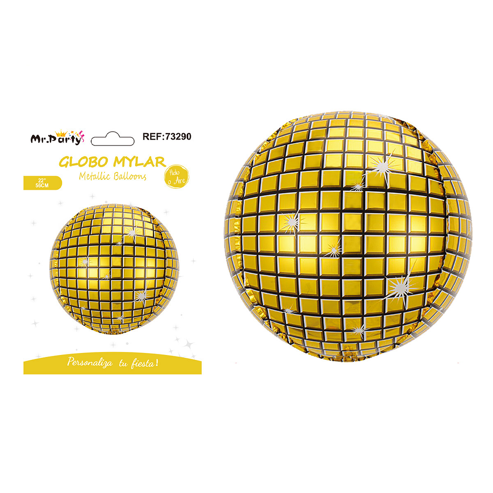 Globo metálico bola disco 4D dorado 56cm