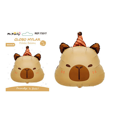 Globo metálico capibara con sombrero de cumpleaños 60*46cm