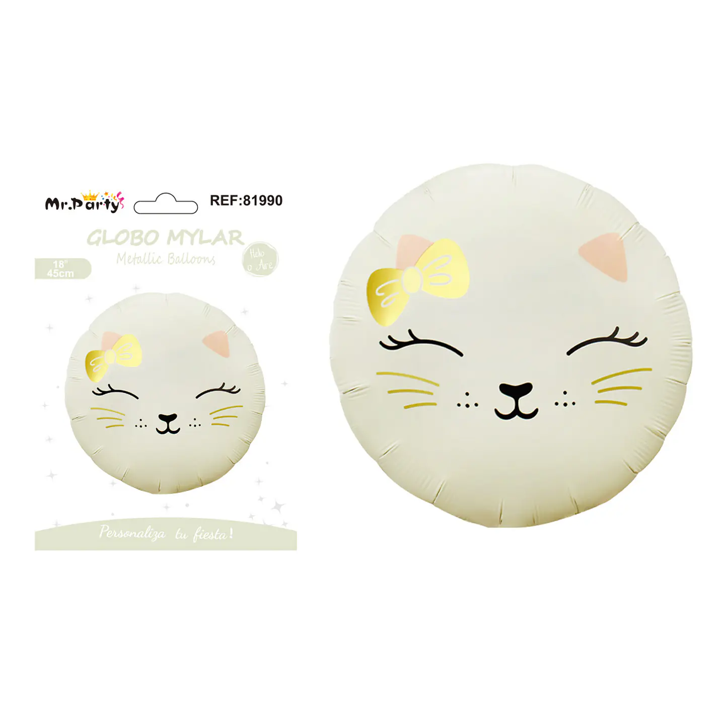 Globo metálico gato redondo mate blanco crema 43*43cm 1