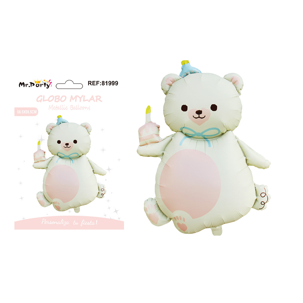 Globo metálico oso con pastel mate blanco crema 66.5*98.5cm