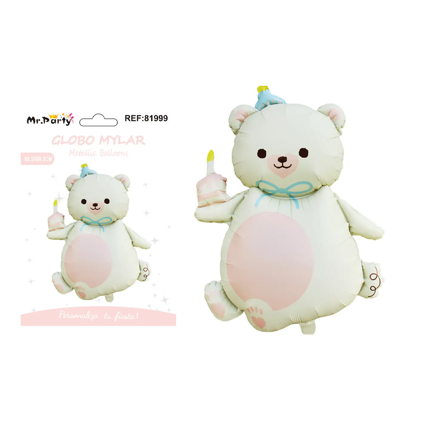 Globo metálico oso con pastel mate blanco crema 66.5*98.5cm 1