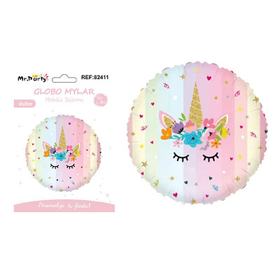 Globo metálico redondo unicornio 45cm