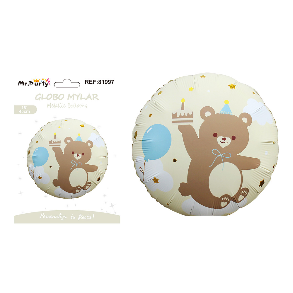 Globo metálico oso con pastel redondo mate blanco crema 43*43cm