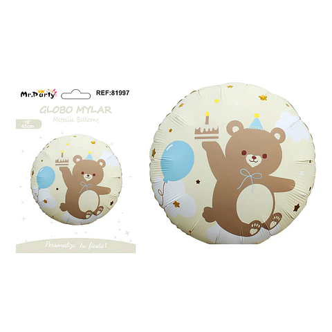 Globo metálico oso con pastel redondo mate blanco crema 43*43cm