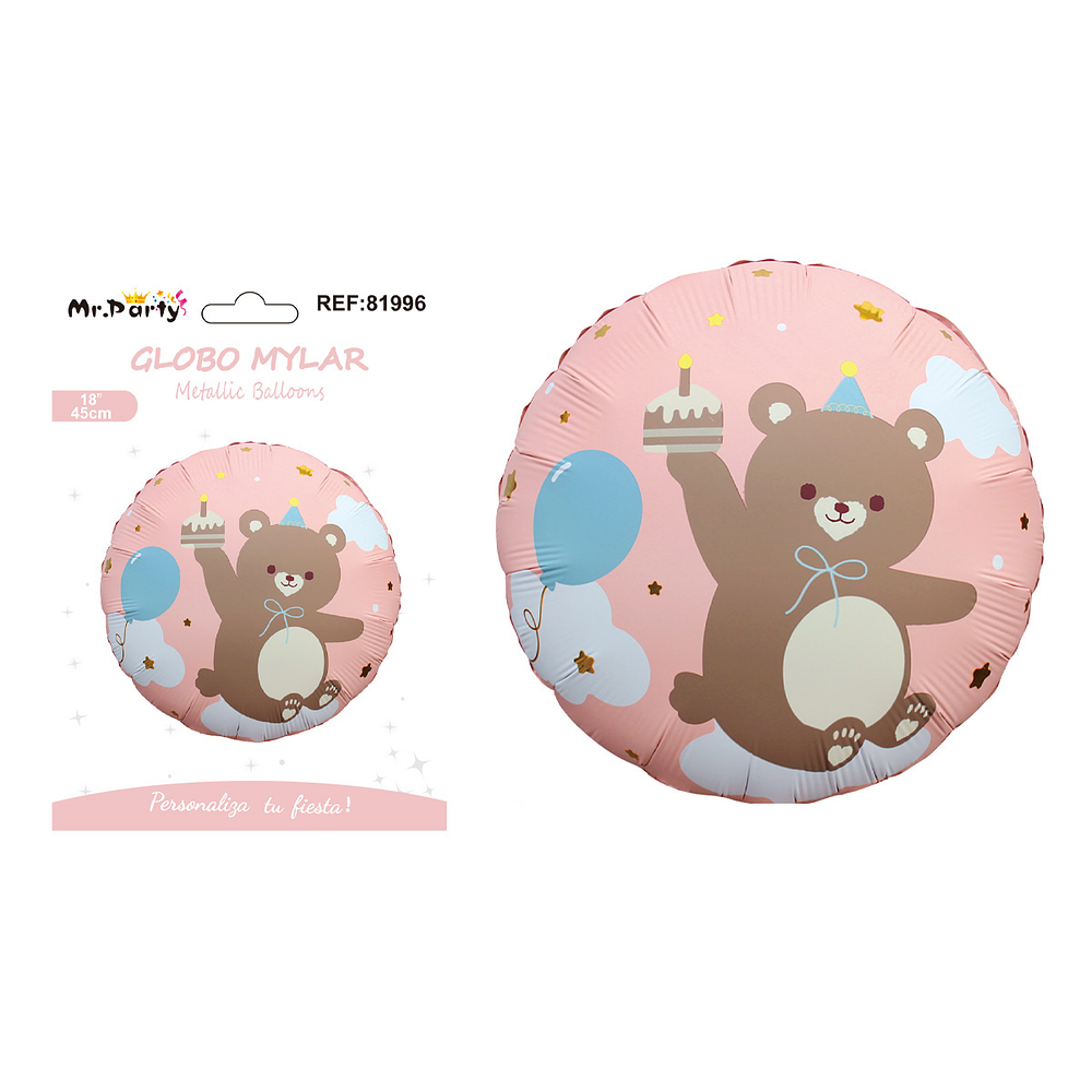Globo metálico oso con pastel redondo mate marrón 43*43cm