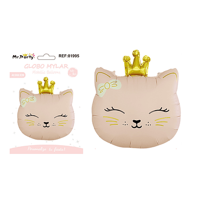 Globo metálico gato con corona mate rosa naranja 46.5*60.5cm