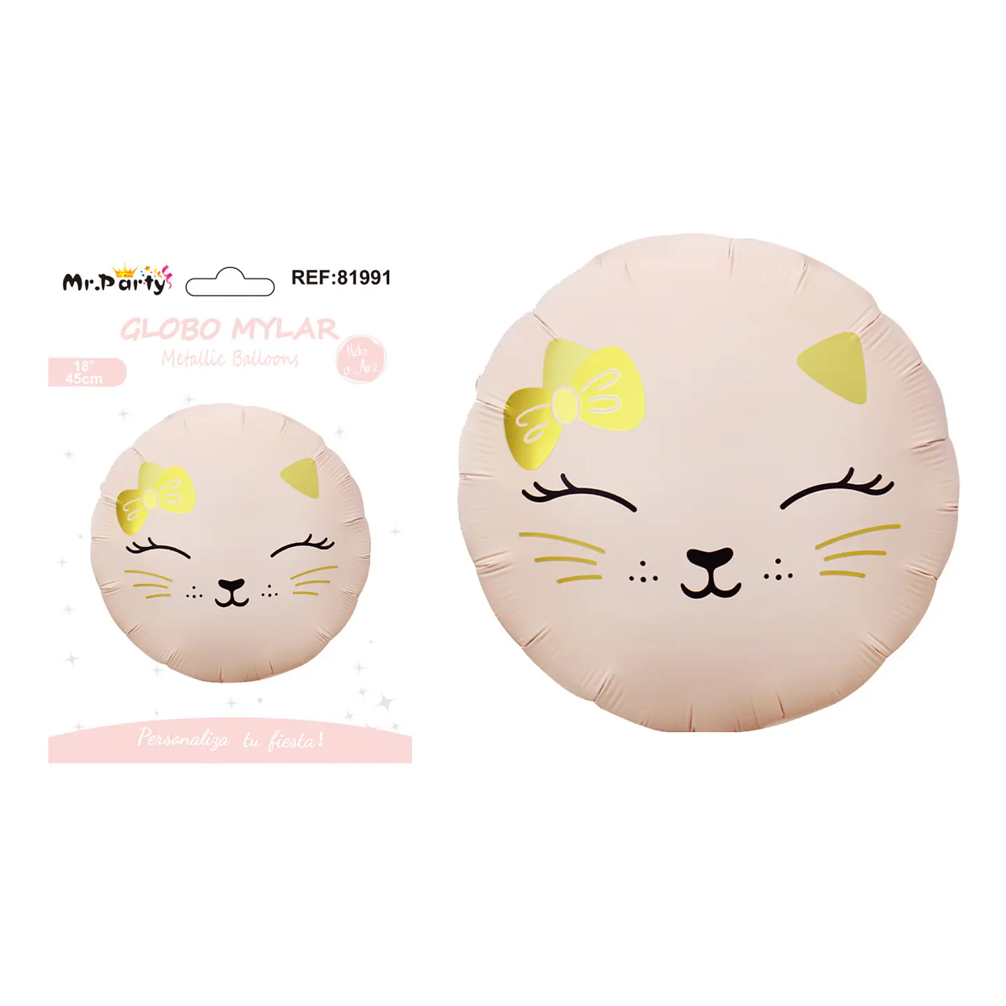 Globo metálico gato redondo mate rosa 43*43cm 1