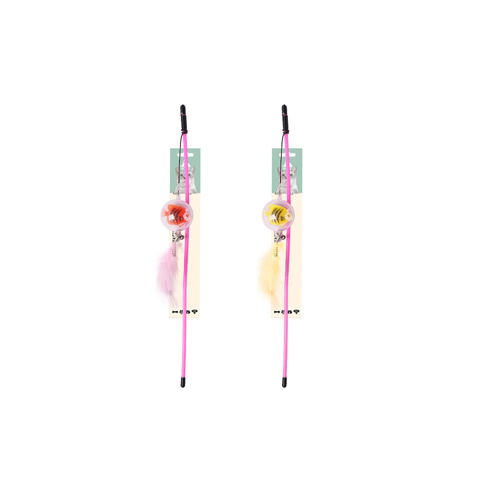 Varita para gato con pluma y pez 45cm Color Aleatorio