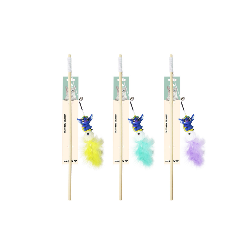 Varita para gato con Stitch peluche y pluma 88cm Color Aleatorio
