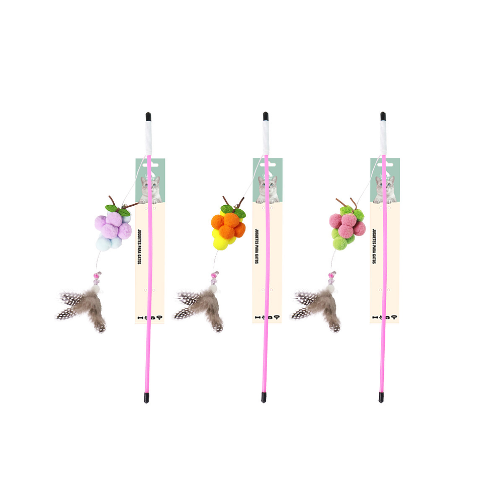 Varita para gato con bola felpa y pluma 88cm Color Aleatorio