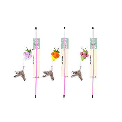 Varita para gato con bola felpa y pluma 88cm Color Aleatorio