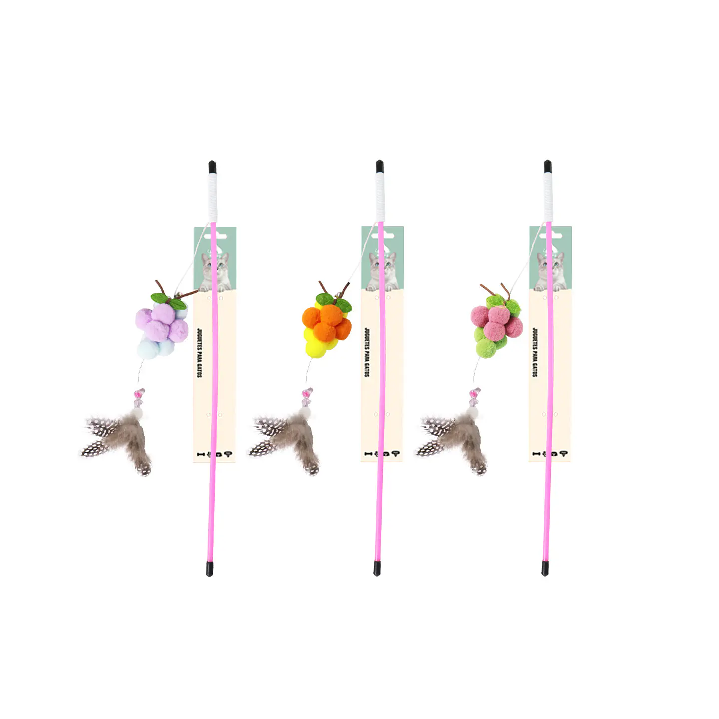 Varita para gato con bola felpa y pluma 88cm Color Aleatorio 1