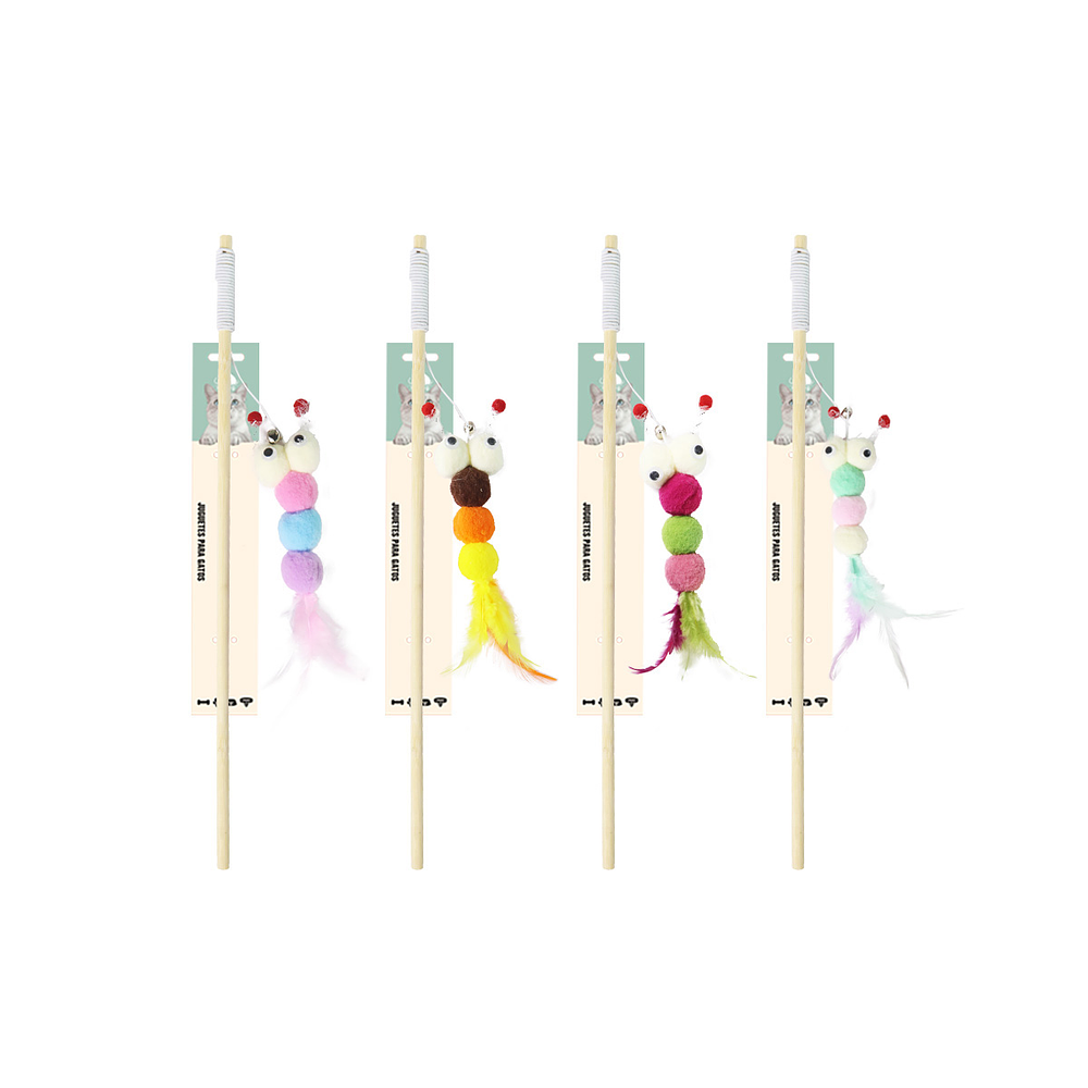 Varita para gato con bola felpa y pluma 88cm Color Aleatorio