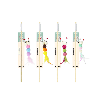 Varita para gato con bola felpa y pluma 88cm Color Aleatorio