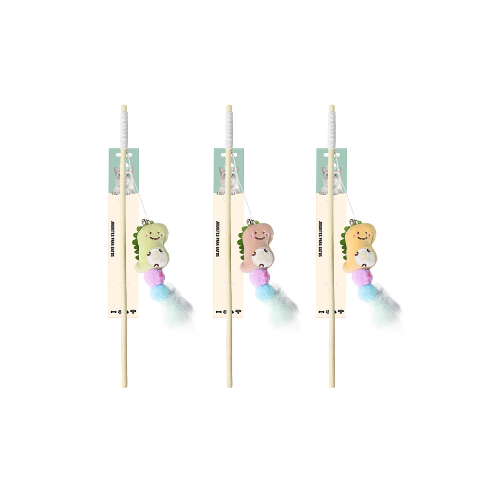 Varita para gato con peluche y pluma 88cm Color Aleatorio