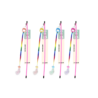 Varita para gato con cintas y pluma 60cm Color Aleatorio