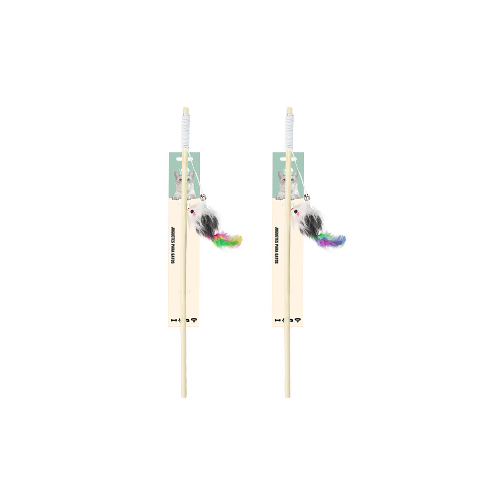 Varita para gato con ratón y pluma 88cm Color Aleatorio