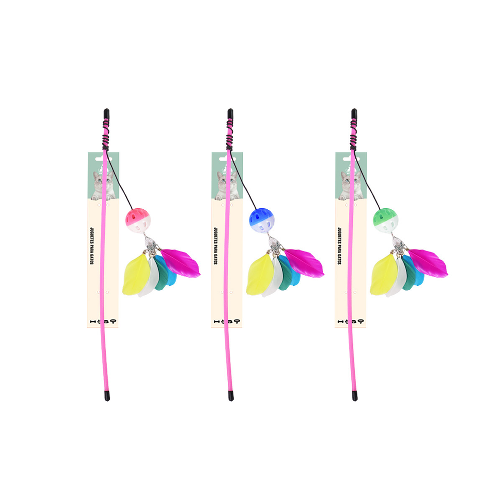 Varita para gato con bola y pluma 45cm Color Aleatorio