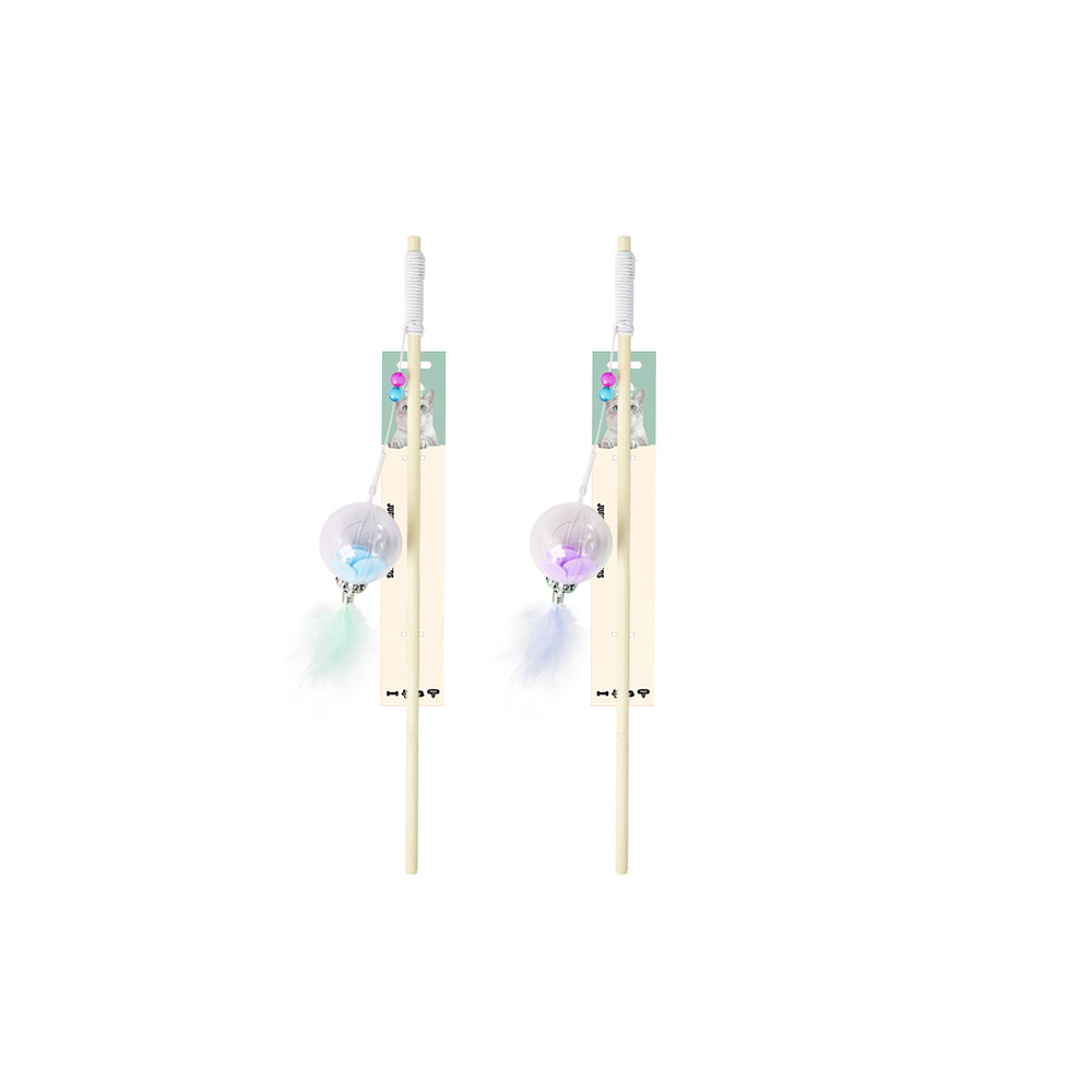 Varita para gato con bola de flor y pluma 88cm Color Aleatorio