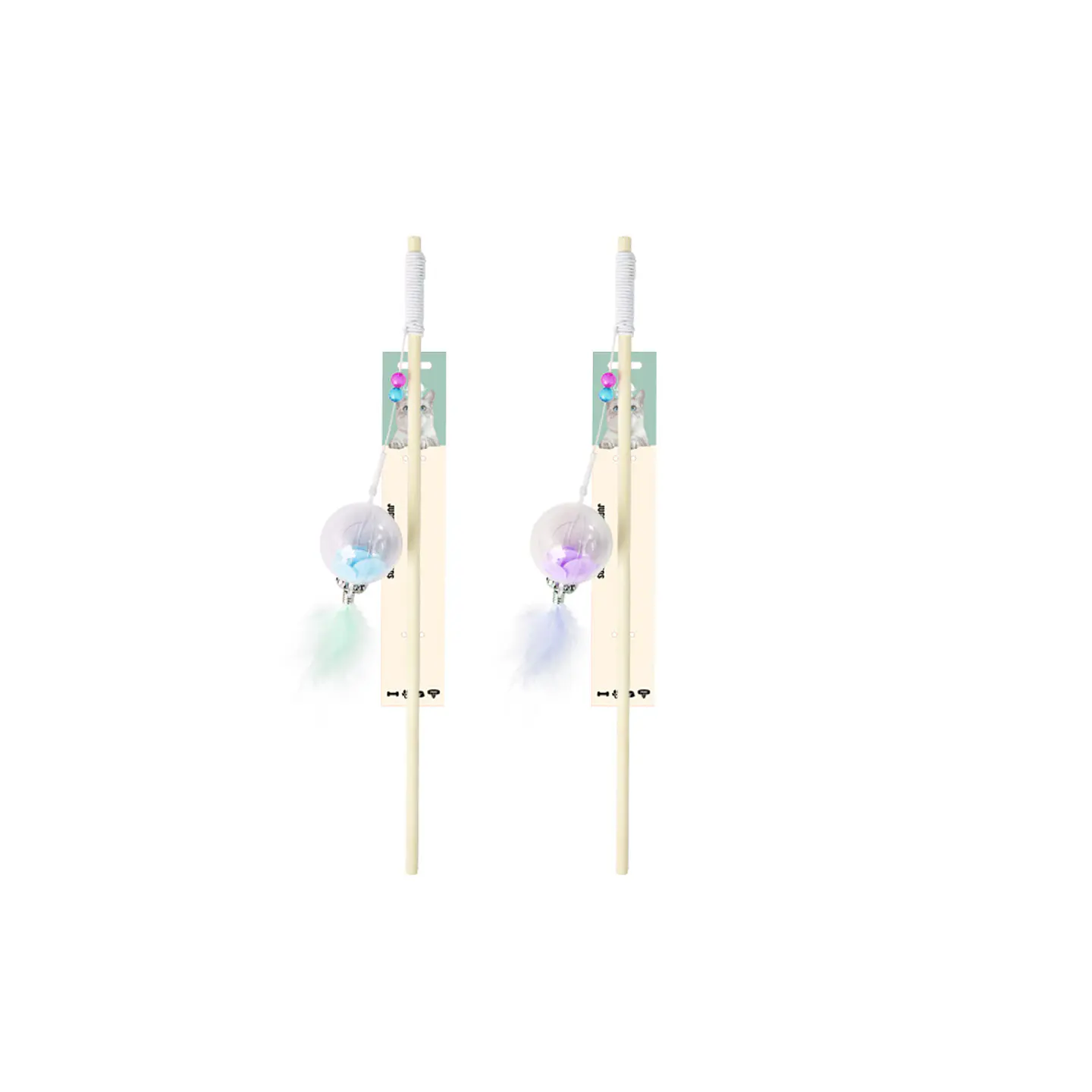 Varita para gato con bola de flor y pluma 88cm Color Aleatorio 1