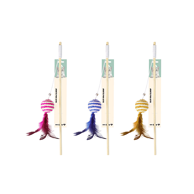Varita para gato con bola yute y pluma 88cm Color Aleatorio
