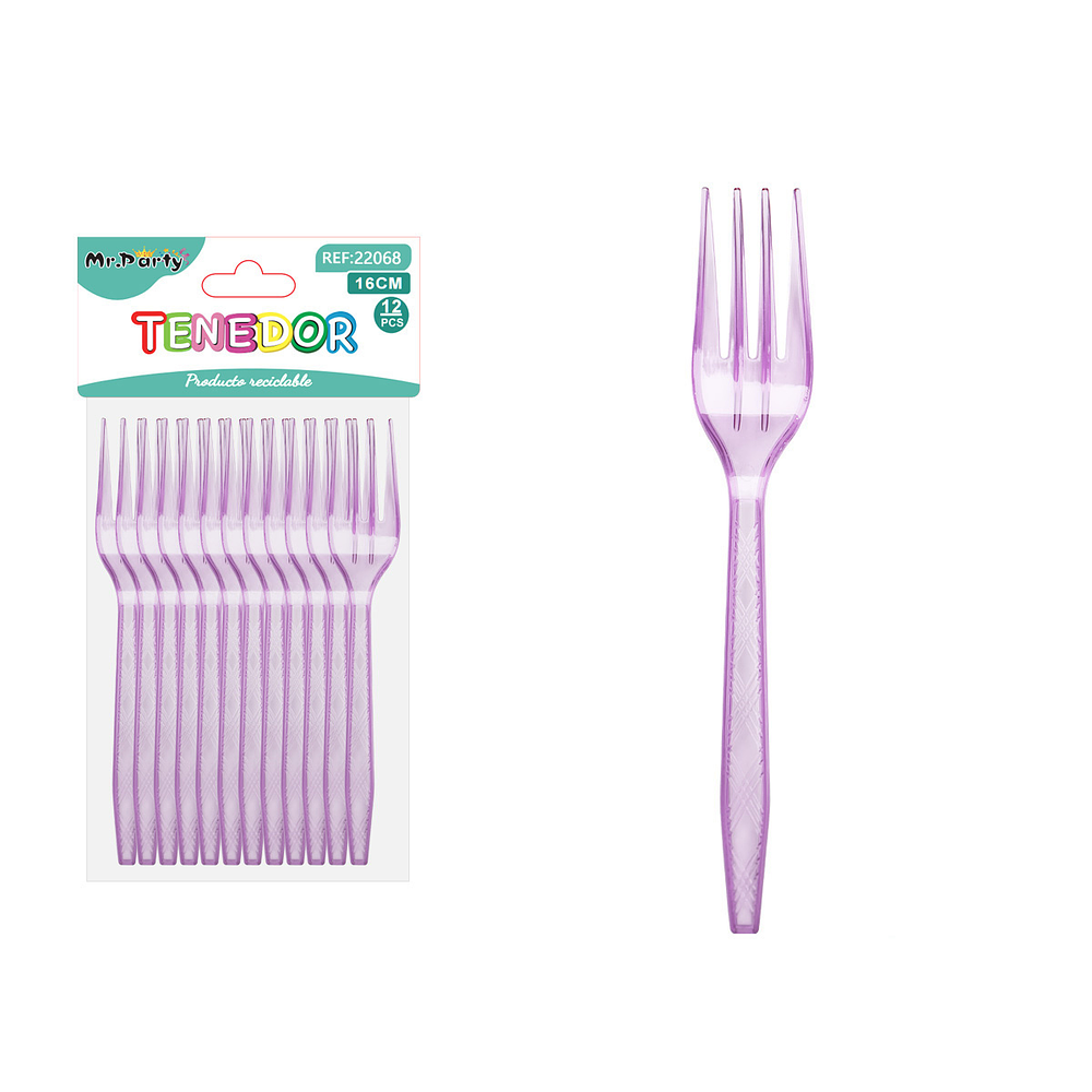 Tenedor PS desechables transparente lila 16cm 12pcs