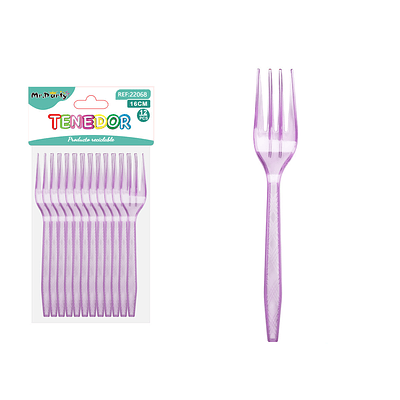Tenedor PS desechables transparente lila 16cm 12pcs