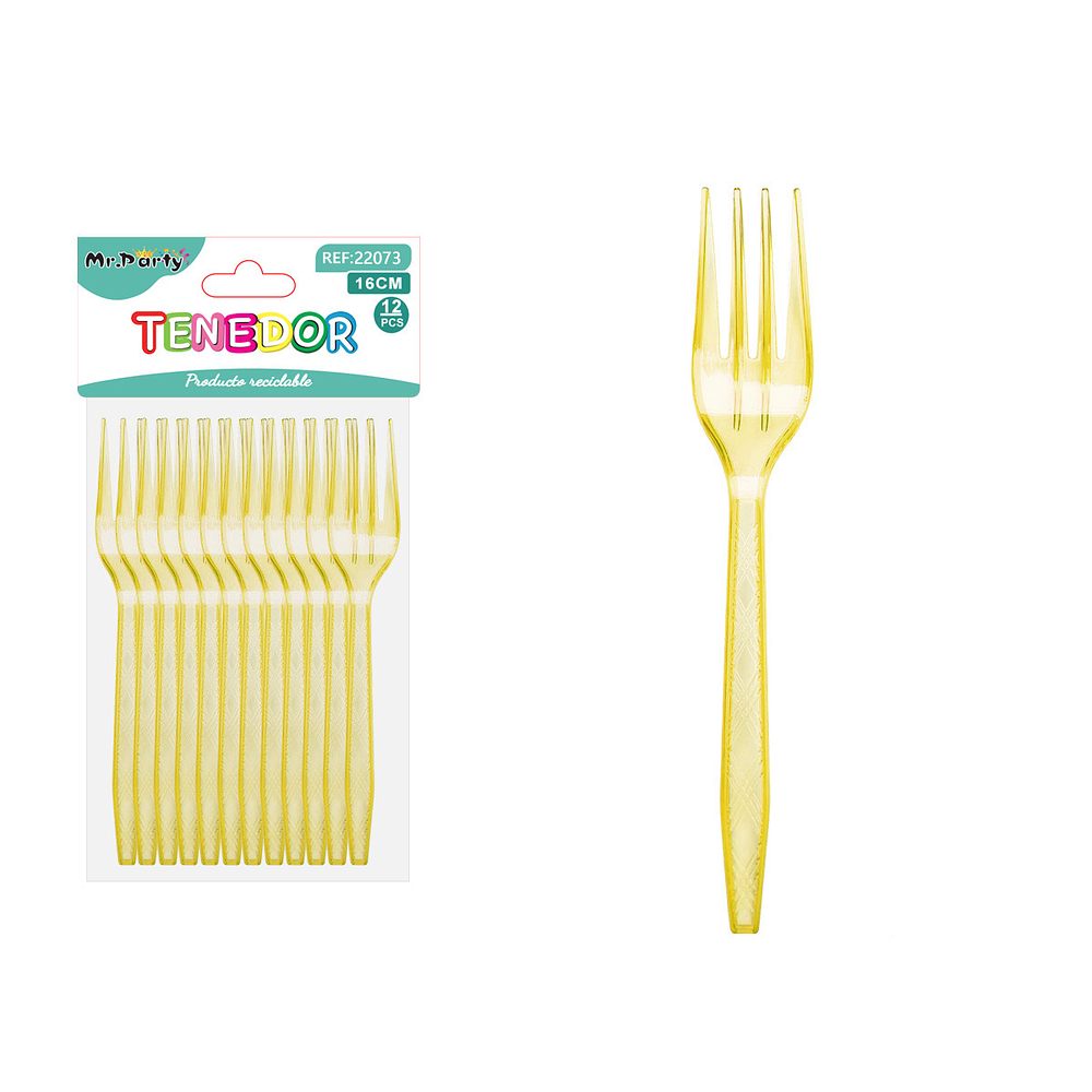 Tenedor PS desechables transparente amarillo 16cm 12pcs