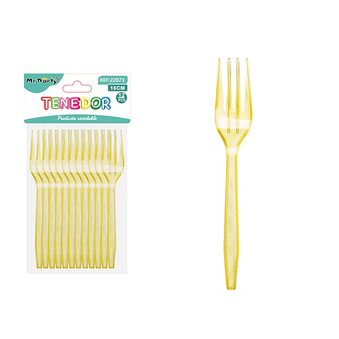 Tenedor PS desechables transparente amarillo 16cm 12pcs