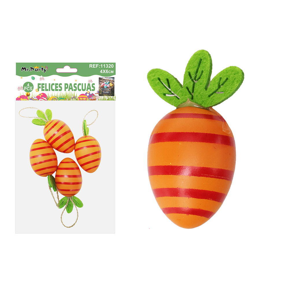 Huevitos con forma de zanahoria colores surtidos 4*6cm 4pcs