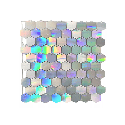 Panel decorativo shimmer wall hexagonal holográfico plateado 30*30cm
