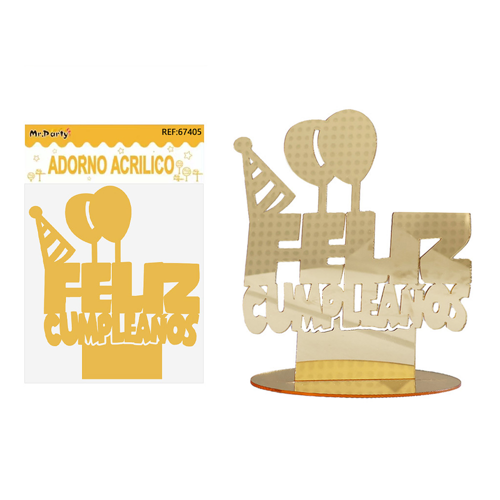 Adorno acrílico dorado Feliz cumpleaños 17*15cm