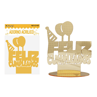 Adorno acrílico dorado Feliz cumpleaños 17*15cm