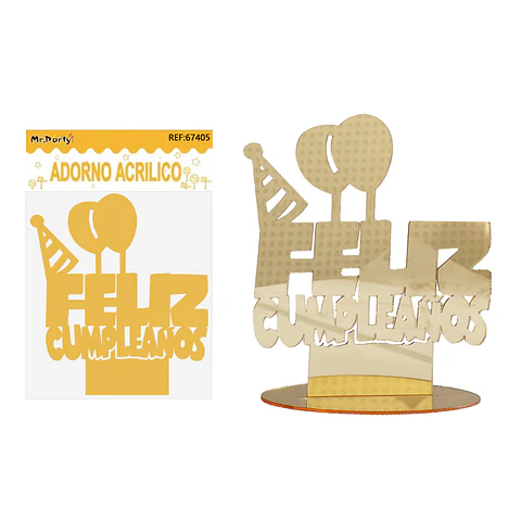 Adorno acrílico dorado Feliz cumpleaños 17*15cm