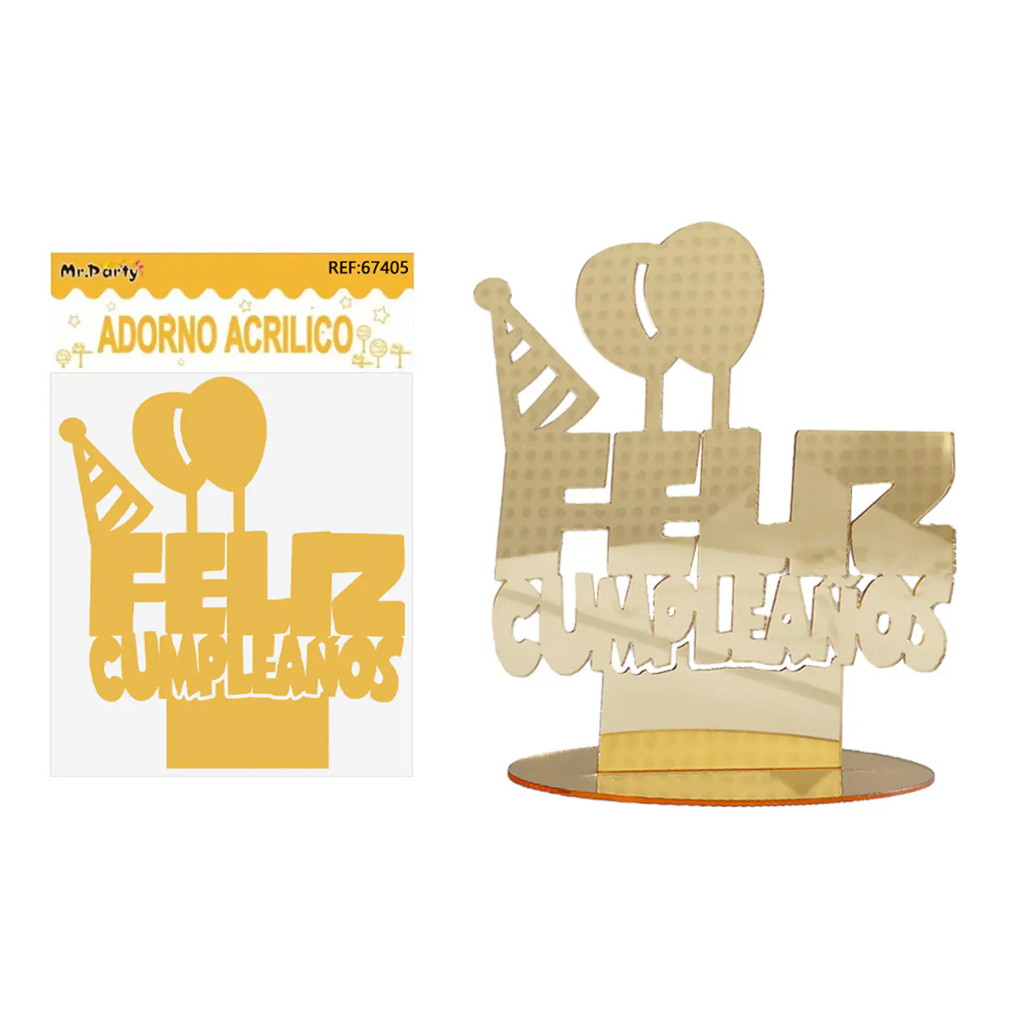 Adorno acrílico dorado Feliz cumpleaños 17*15cm 1