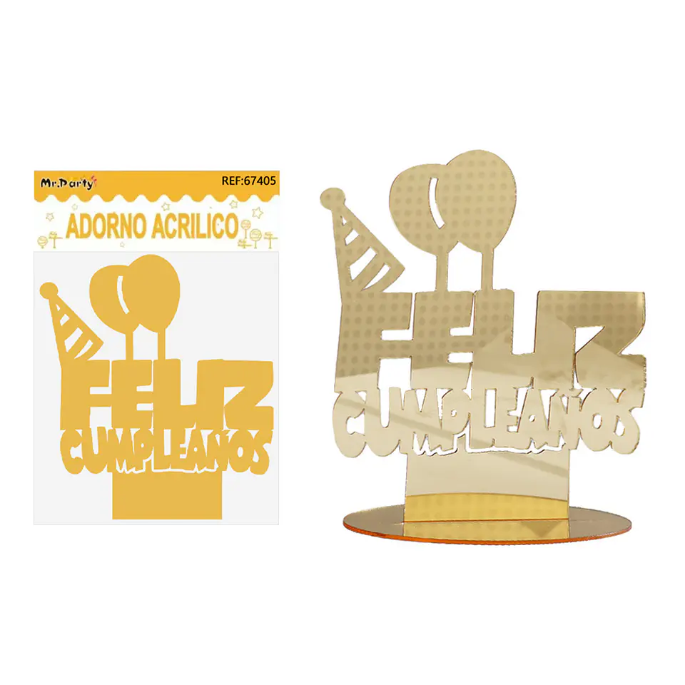 Adorno acrílico dorado Feliz cumpleaños 17*15cm 1