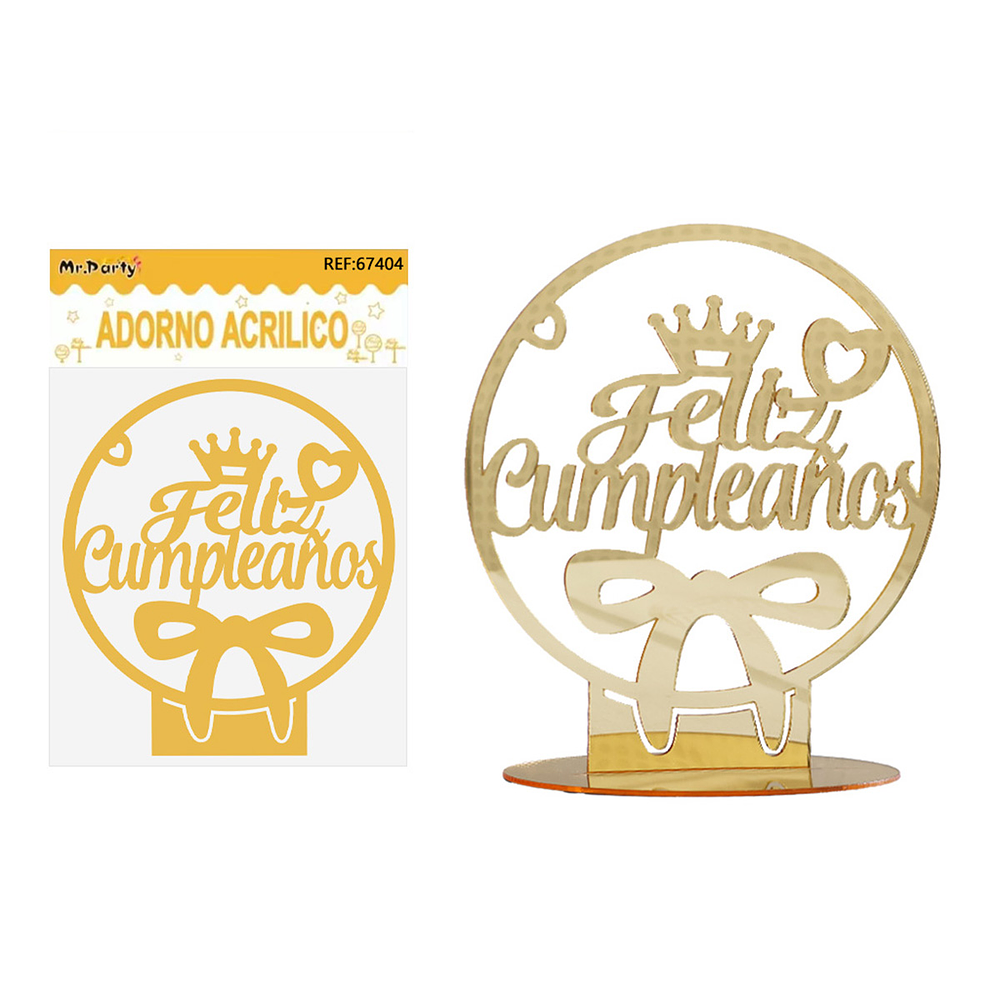 Adorno acrílico dorado Feliz cumpleaños 17*15cm