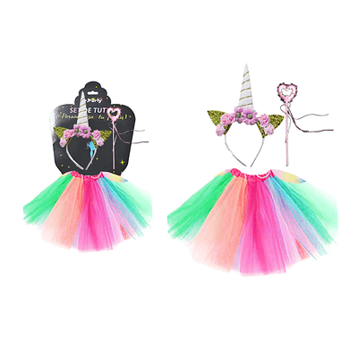Conjunto de unicornio con cintillo, falda y varita 3pcs