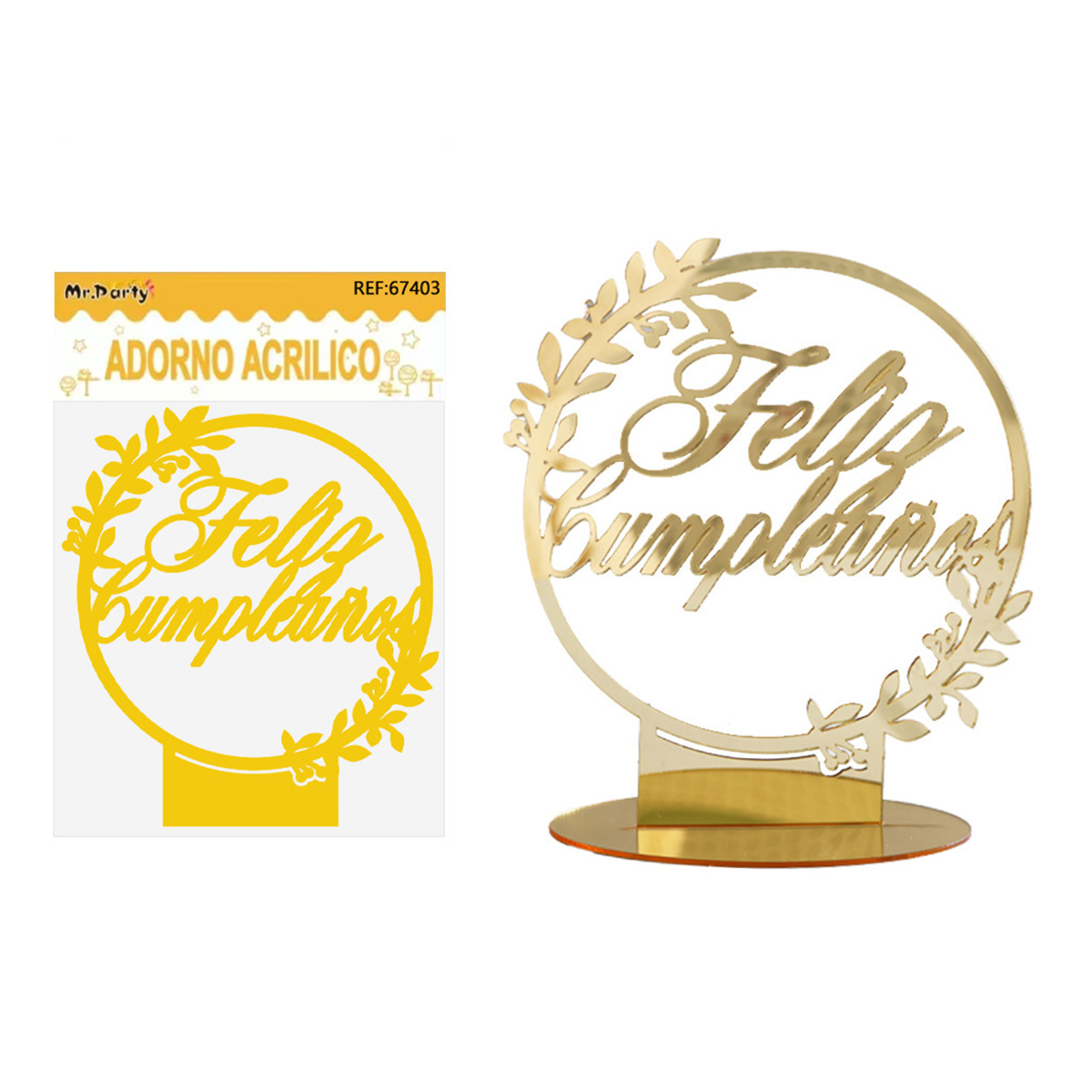 🎂 Adorno para Torta “Feliz Cumpleaños” Redondo Dorado
