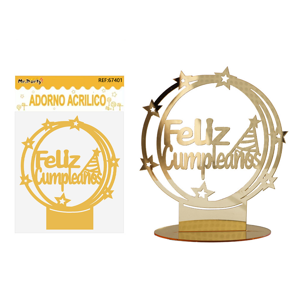 Adorno acrílico dorado Feliz cumpleaños 17*15cm