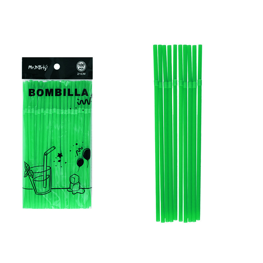 Bombillas de plásticas flexibles verde 21cm 100pcs