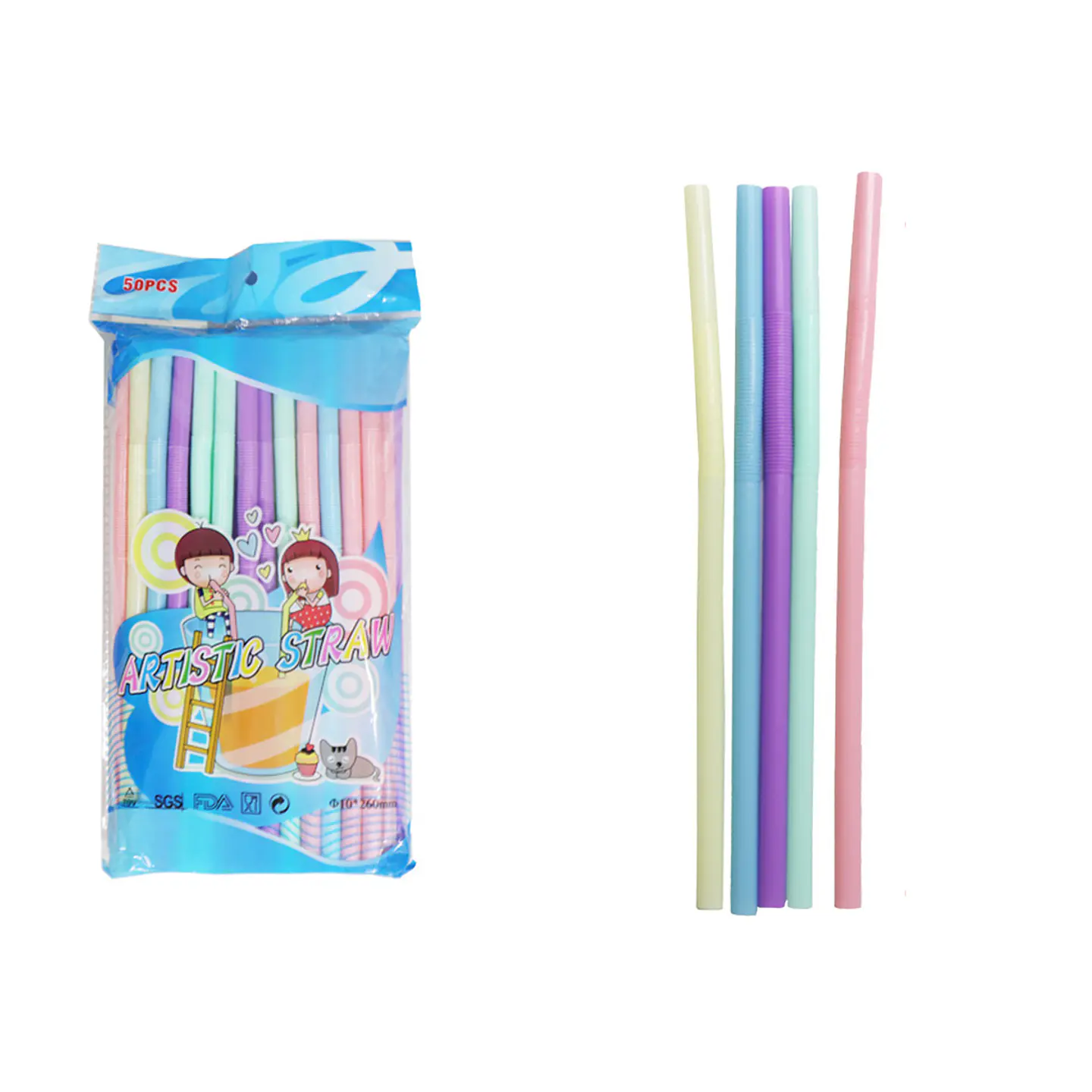 Bombillas plásticas colores pasteles surtidos 10*260mm 50pcs 1