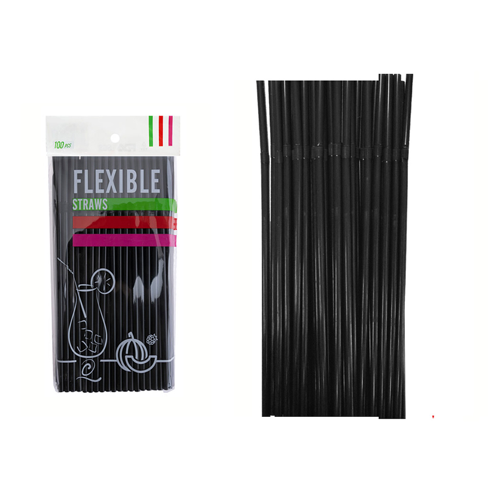 Bombillas de plásticas flexibles negro 21cm 100pcs